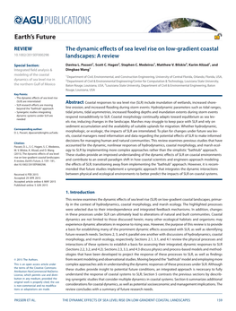 THE DYNAMIC EFFECTS of SEA LEVEL RISE on LOW-GRADIENT COASTAL LANDSCAPES 159 Earth’S Future 10.1002/2015EF000298