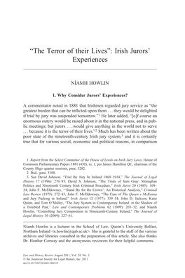 “The Terror of Their Lives”: Irish Jurors' Experiences