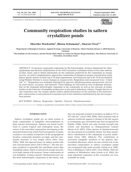 Community Respiration Studies in Saltern Crystallizer Ponds