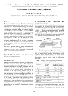 Photovoltaic Systems Growing: an Update