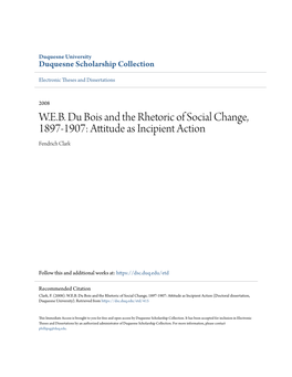 WEB Du Bois and the Rhetoric of Social Change, 1897-1907