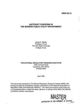 Nrri 96-12 Antitrust Concerns in the Modern Public Utility Environment