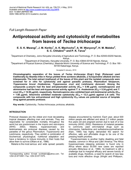 Cytotoxicity and Antiprotozoal Activity Of