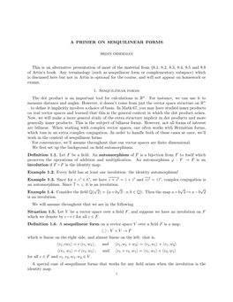 A PRIMER on SESQUILINEAR FORMS This Is an Alternative