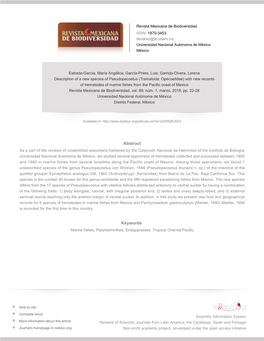 Trematoda: Opecoelidae) with New Records of Trematodes of Marine Fishes from the Pacific Coast of Mexico Revista Mexicana De Biodiversidad, Vol