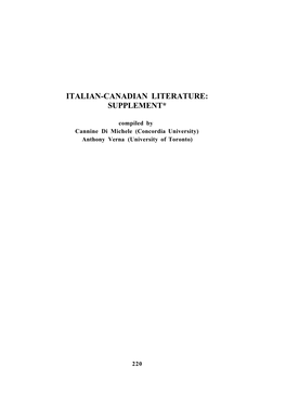 Italian-Canadian Literature: Supplement*