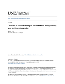 The Effect of Static Stretching on Lactate Removal During Recovery from High Intensity Exercise