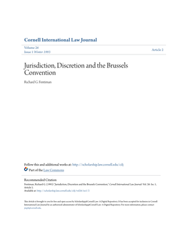 Jurisdiction, Discretion and the Brussels Convention Richard G