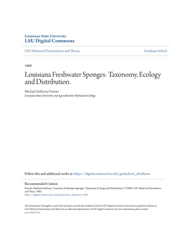 Louisiana Freshwater Sponges: Taxonomy, Ecology and Distribution