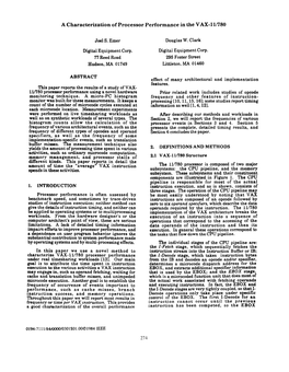 A Characterization of Processor Performance in the VAX-1 L/780