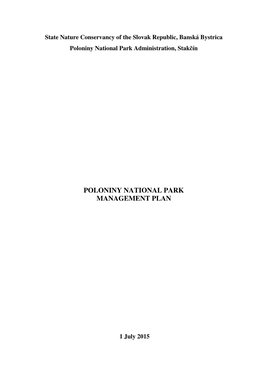 Poloniny National Park Management Plan