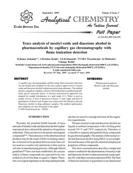 Trace Analysis of Mesityl Oxide and Diacetone Alcohol in Pharmaceuticals by Capillary Gas Chromatography with Flame Ionization Detection