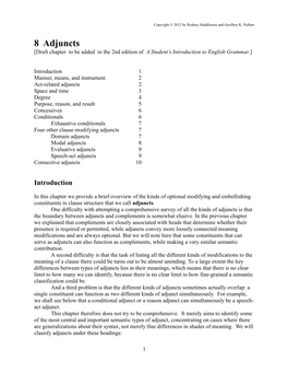 8 Adjuncts [Draft Chapter to Be Added to the 2Nd Edition of a Student’S Introduction to English Grammar.]