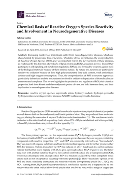 Chemical Basis of Reactive Oxygen Species Reactivity and Involvement in Neurodegenerative Diseases