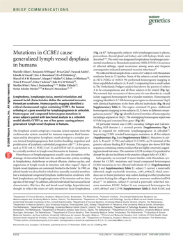Mutations in CCBE1 Cause Generalized Lymph Vessel Dysplasia