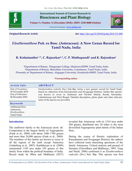 Asteraceae): a New Genus Record for Tamil Nadu, India