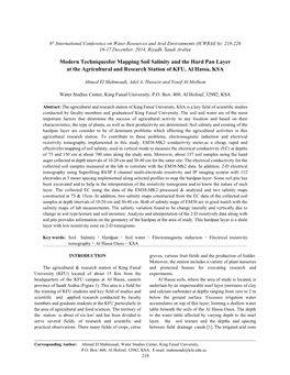 Modern Techniquesfor Mapping Soil Salinity and the Hard Pan Layer at the Agricultural and Research Station of KFU, Al Hassa, KSA