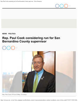 Rep. Paul Cook Considering Run for San Bernardino County Supervisor – Press Enterprise