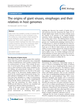 The Origins of Giant Viruses, Virophages and Their Relatives in Host Genomes Aris Katzourakis* and Amr Aswad