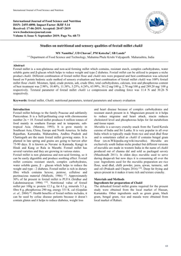 Studies on Nutritional and Sensory Qualities of Foxtail Millet Chakli