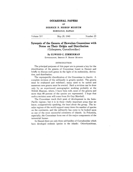 Synopsis of the Genera of Hawaiian Cossoninae with Notes on Their Origin and Distribution (Coleoptera, Curculionidae)