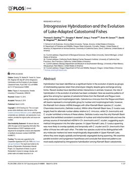 Introgressive Hybridization and the Evolution of Lake-Adapted Catostomid Fishes