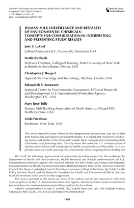 Human Milk Surveillance and Research of Environmental Chemicals: Concepts for Consideration in Interpreting and Presenting Study Results