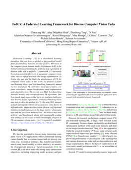 Fedcv: a Federated Learning Framework for Diverse Computer Vision Tasks