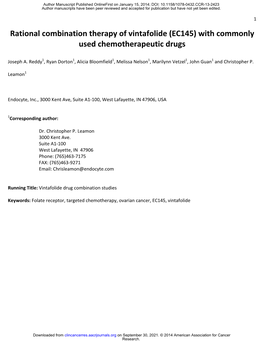 Rational Combination Therapy of Vintafolide (EC145) with Commonly Used Chemotherapeutic Drugs