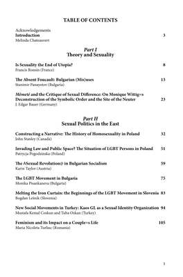 TABLE of CONTENTS Part I Theory and Sexuality Part II Sexual Politics in the East