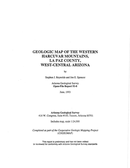 Geologic Map of the Western Harcuvar Mountains, La Paz