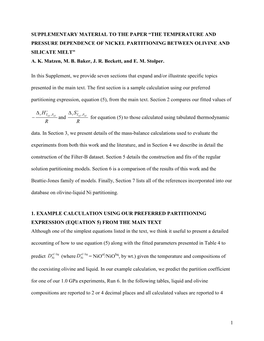 1 Supplementary Material to the Paper “The Temperature and Pressure Dependence of Nickel Partitioning Between Olivine and Sili