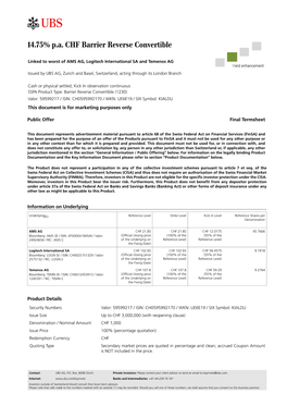 14.75% P.A. CHF Barrier Reverse Convertible