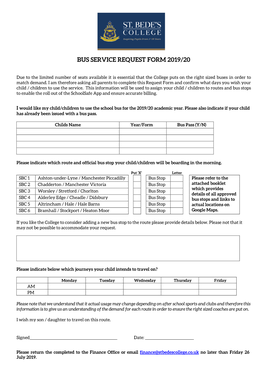 Bus Service Request Form 2019/20