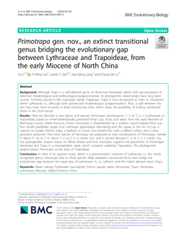 Primotrapa Gen. Nov., an Extinct Transitional Genus Bridging The