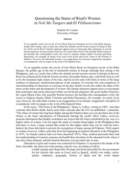 Questioning the Status of Rizal's Women in Noli Me Tangere and El Filibusterismo