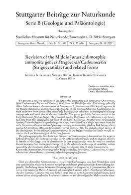 Stuttgarter Beiträge Zur Naturkunde Serie B (Geologie Und Paläontologie)