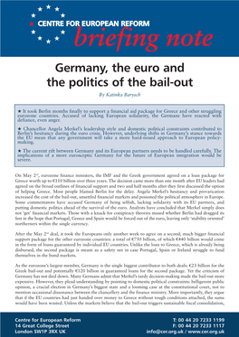 Germany, the Euro and the Politics of the Bail-Out by Katinka Barysch