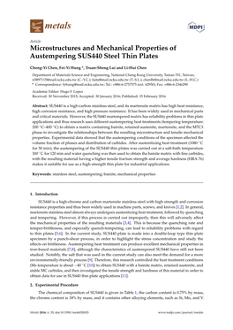 Microstructures and Mechanical Properties of Austempering SUS440 Steel Thin Plates