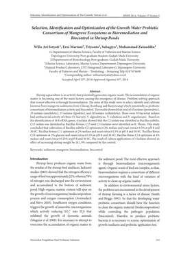 Selection, Identification and Optimization of the Growth Water Probiotic Consortium of Mangrove Ecosystems As Bioremediation and Biocontrol in Shrimp Ponds