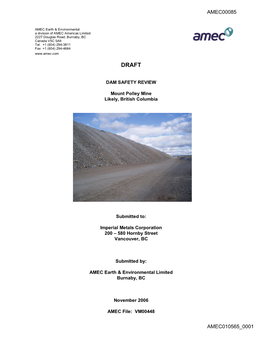 DRAFT Dam Safety Review Mount Polley Mine, Likely British Columbia