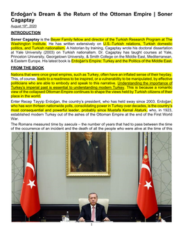 Soner Cagaptay August 19Th, 2020 INTRODUCTION Soner Cagaptay Is the Beyer Family Fellow and Director of the Turkish Research Program at the Washington Institute