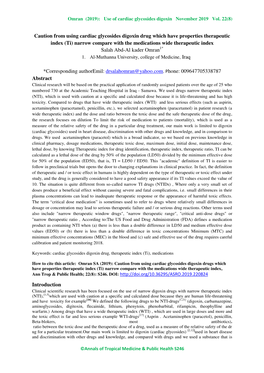 Caution from Using Cardiac Glycosides Digoxin Drug Which Have Properties Therapeutic Index