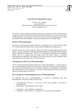 History of Thermodynamics Consequences of the Laws Of