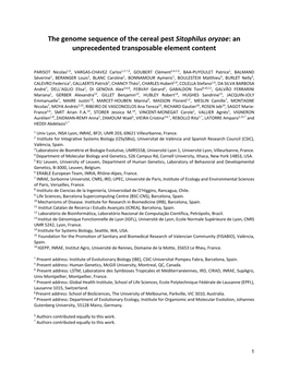 The Genome Sequence of the Cereal Pest Sitophilus Oryzae: an Unprecedented Transposable Element Content