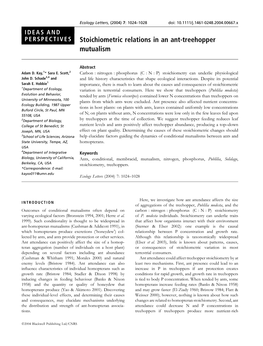 Stoichiometric Relations in an Ant-Treehopper Mutualism