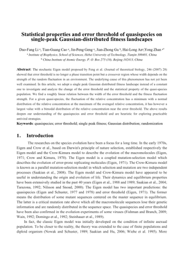 Statistical Properties and Error Threshold of Quasispecies on Single-Peak Gaussian-Distributed Fitness Landscapes