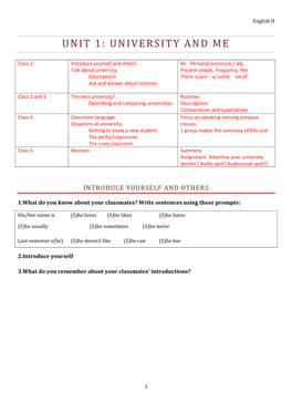 Unit 1: University and Me