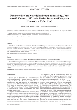 New Records of the Nearctic Leafhopper Assassin Bug, Zelus Renardii Kolenati, 1857 in the Iberian Peninsula (Hemiptera: Heteroptera: Reduviidae)