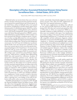 Description of Eschar-Associated Rickettsial Diseases Using Passive Surveillance Data — United States, 2010–2016